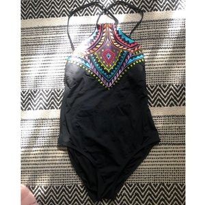 Black bathing suit with beautiful front embroidery